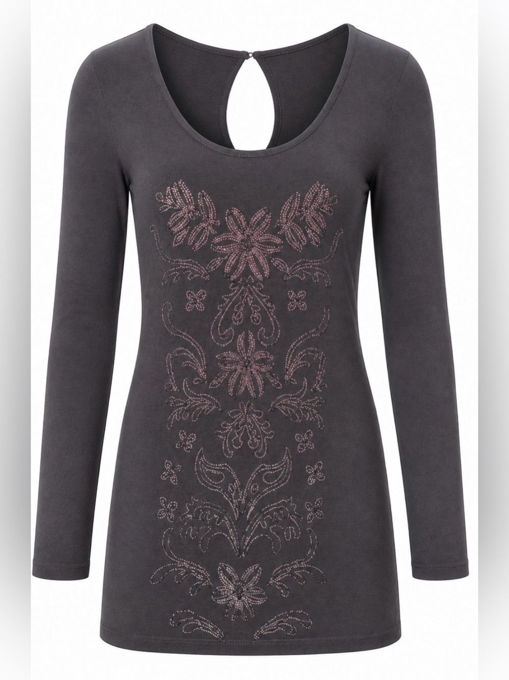 Free People Black Long-Sleeve Beaded Floral Tunic Dress‎